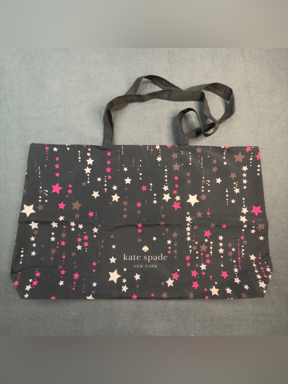kate spade Black Starry Print Canvas Tote with Pink, Brown & Cream Stars - Picture 4 of 4